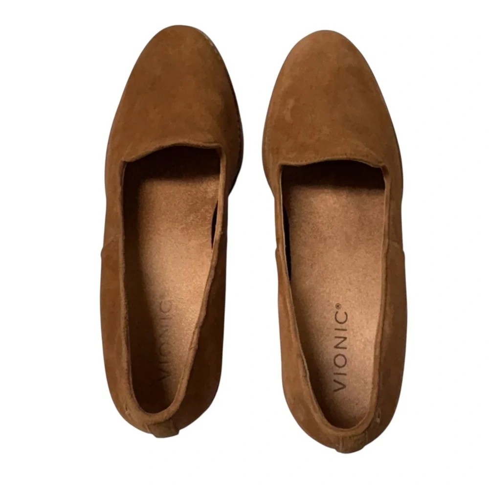 Vionic Willa Wedge Toffee Suede Slip On Loafer Moc Wedge Shoe Orthopedic 8.5 NEW